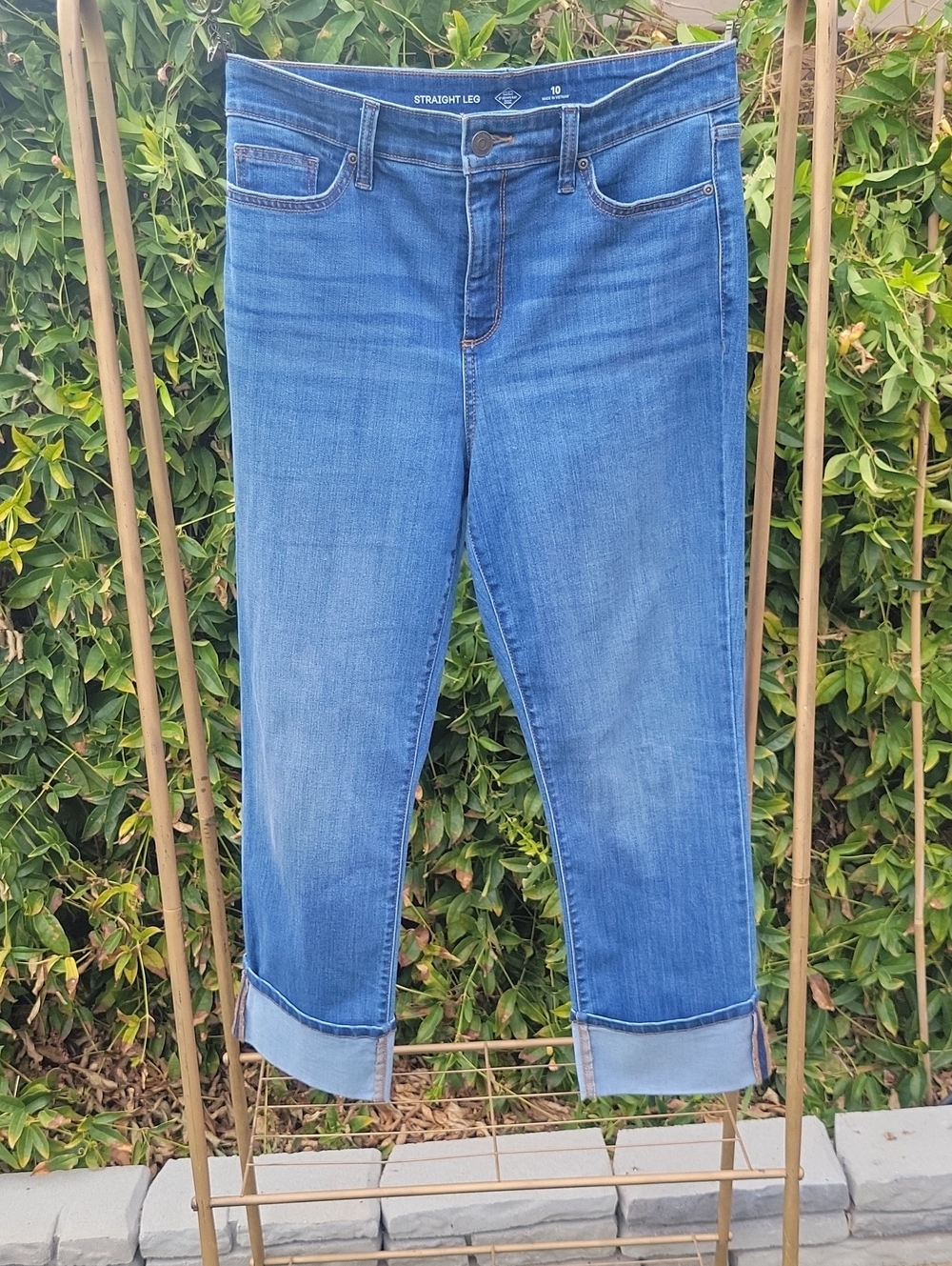 St. John's Bay Straight Leg Jeans in Medium Blue with Cuffed Hem